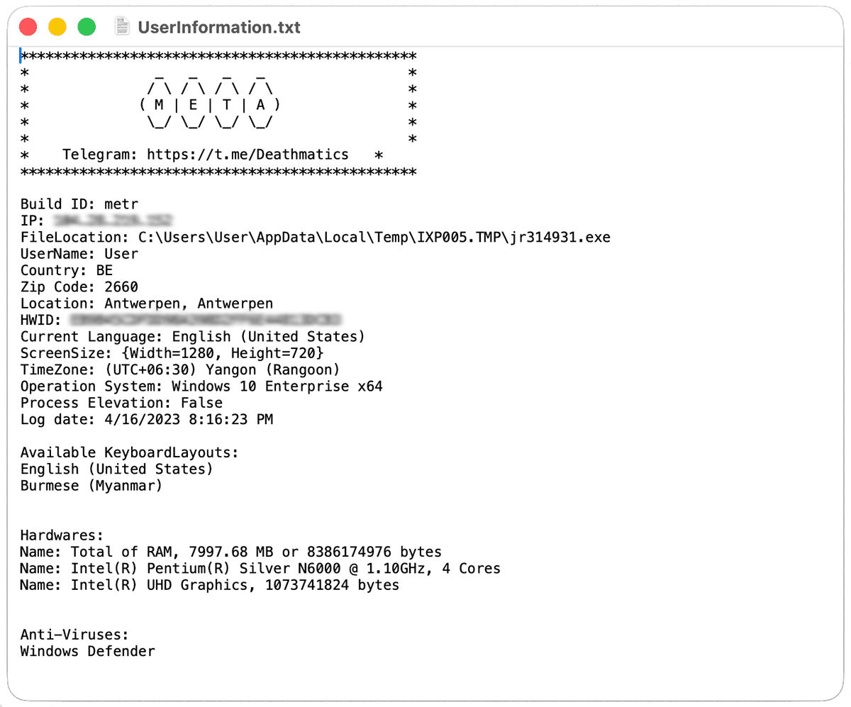 User information example